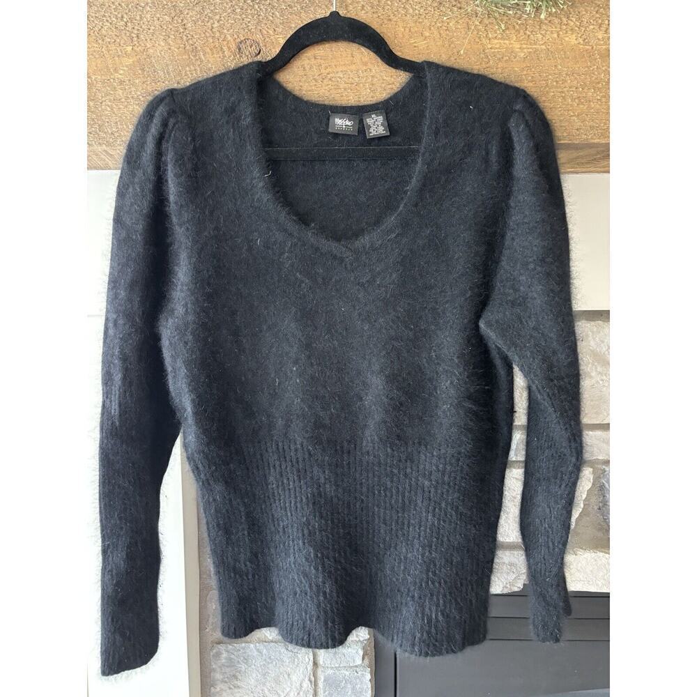 Vintage Mossimo Sweater Women’s XL Black angora Nylon 90s‎ Y2K Eyelash Fur twee